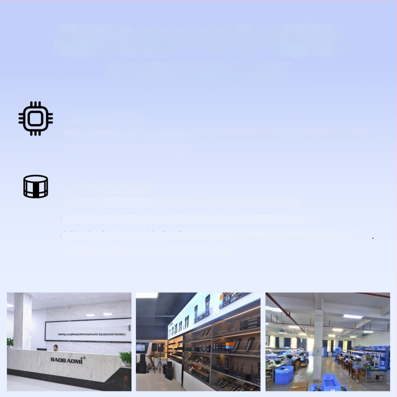 Bezvadu mikrofons ar reverberāciju un regulējamu augstu un zemā basu skaņai mājas un KTV lietošanai, Bluetooth 4.0, iekšējā akumulatora jauda 800–1000 mAh, frekvenču diapazons 100 Hz–20 kHz, SNR ≥100 dB, darbības laiks 6–8 stundas