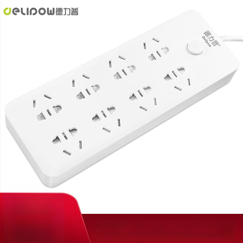 Delipu 8 lizdų kištukinė su laidu, namų ir biuro naudojimui – 220-250V, 2500W, varinis laidininkas, PP korpusas