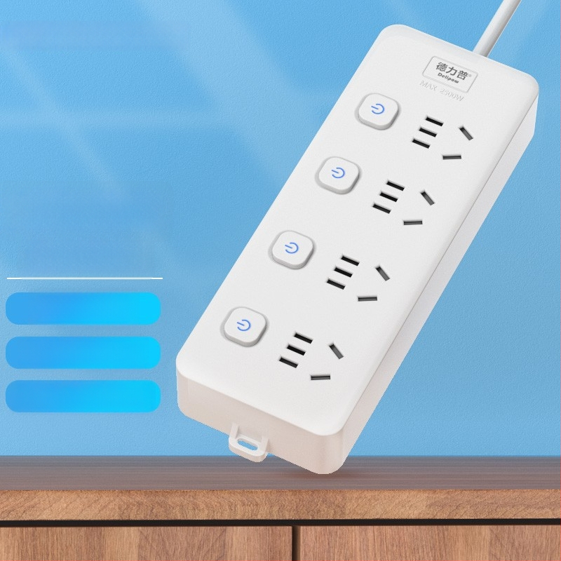 Delipu 8 lizdų kištukinė su laidu, namų ir biuro naudojimui – 220-250V, 2500W, varinis laidininkas, PP korpusas