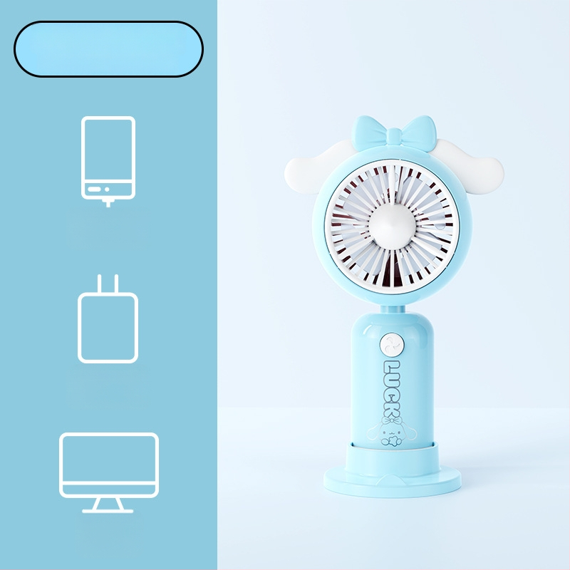 Rokas karikatūras dizaina pūtējs ar drukātu rokturi un karikatūras ausīm, uzlādējams, iebūvēta akumulatora kapacitāte 100-300 mAh, 5V, 5W, troksnis 36-45 dB, akumulatora darbības laiks 0-1 h