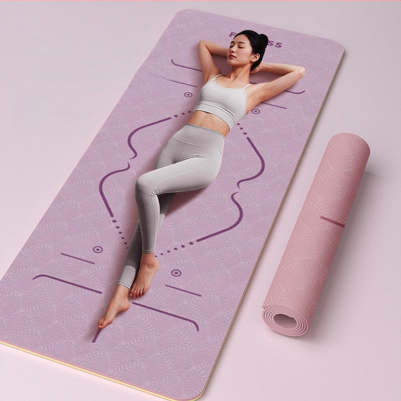 TPE jooga matt – kokkupandav, eriti lai, eriti paks, libisemisvastane, löögisummutav, vaikne; Materjal: TPE; Paksus: 6 mm; Kaal: 490 g; Mustrid: Positsioonijooned