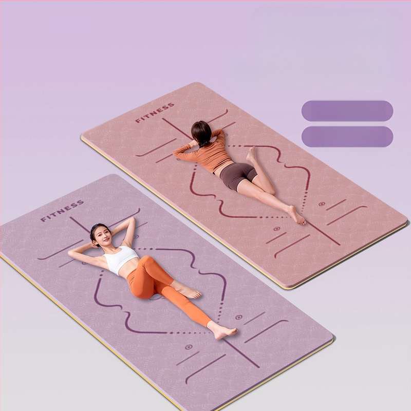 TPE jooga matt – kokkupandav, eriti lai, eriti paks, libisemisvastane, löögisummutav, vaikne; Materjal: TPE; Paksus: 6 mm; Kaal: 490 g; Mustrid: Positsioonijooned