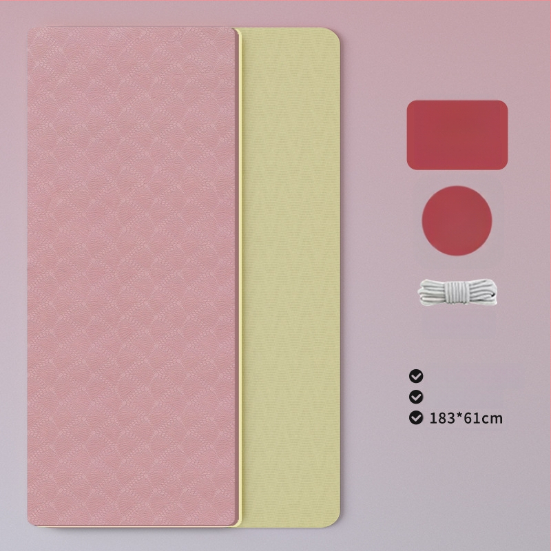 TPE jooga matt – kokkupandav, eriti lai, eriti paks, libisemisvastane, löögisummutav, vaikne; Materjal: TPE; Paksus: 6 mm; Kaal: 490 g; Mustrid: Positsioonijooned