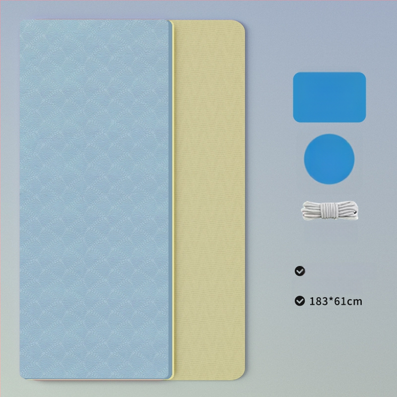 TPE jooga matt – kokkupandav, eriti lai, eriti paks, libisemisvastane, löögisummutav, vaikne; Materjal: TPE; Paksus: 6 mm; Kaal: 490 g; Mustrid: Positsioonijooned