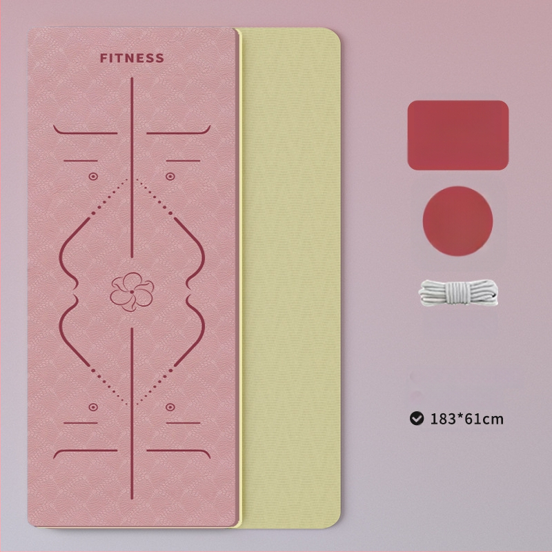 TPE jooga matt – kokkupandav, eriti lai, eriti paks, libisemisvastane, löögisummutav, vaikne; Materjal: TPE; Paksus: 6 mm; Kaal: 490 g; Mustrid: Positsioonijooned