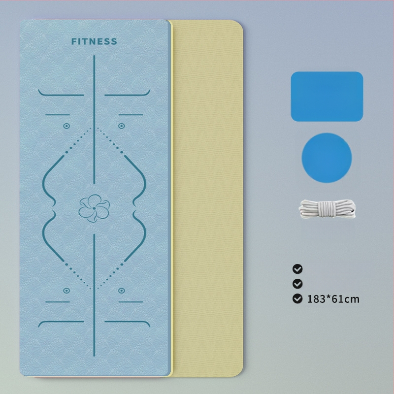 TPE jooga matt – kokkupandav, eriti lai, eriti paks, libisemisvastane, löögisummutav, vaikne; Materjal: TPE; Paksus: 6 mm; Kaal: 490 g; Mustrid: Positsioonijooned