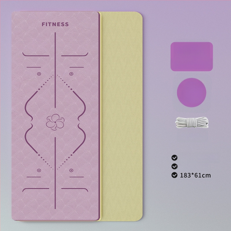 TPE jooga matt – kokkupandav, eriti lai, eriti paks, libisemisvastane, löögisummutav, vaikne; Materjal: TPE; Paksus: 6 mm; Kaal: 490 g; Mustrid: Positsioonijooned