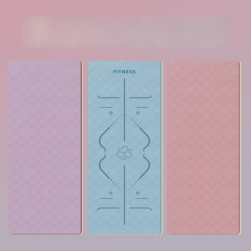 TPE jooga matt – kokkupandav, eriti lai, eriti paks, libisemisvastane, löögisummutav, vaikne; Materjal: TPE; Paksus: 6 mm; Kaal: 490 g; Mustrid: Positsioonijooned