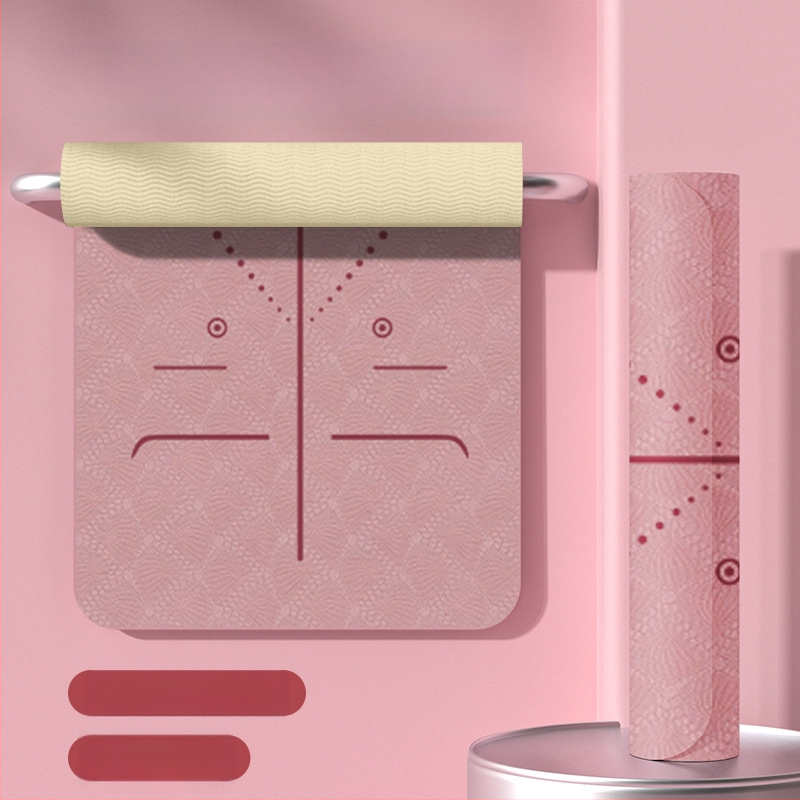 TPE jooga matt – kokkupandav, eriti lai, eriti paks, libisemisvastane, löögisummutav, vaikne; Materjal: TPE; Paksus: 6 mm; Kaal: 490 g; Mustrid: Positsioonijooned