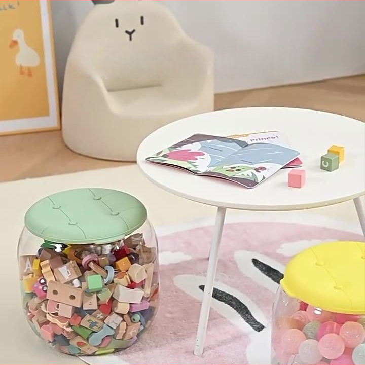 Plastikinis žaislų laikymo suolas, apvalios formos, 18L talpa, 150 kg apkrova, daugiafunkcis