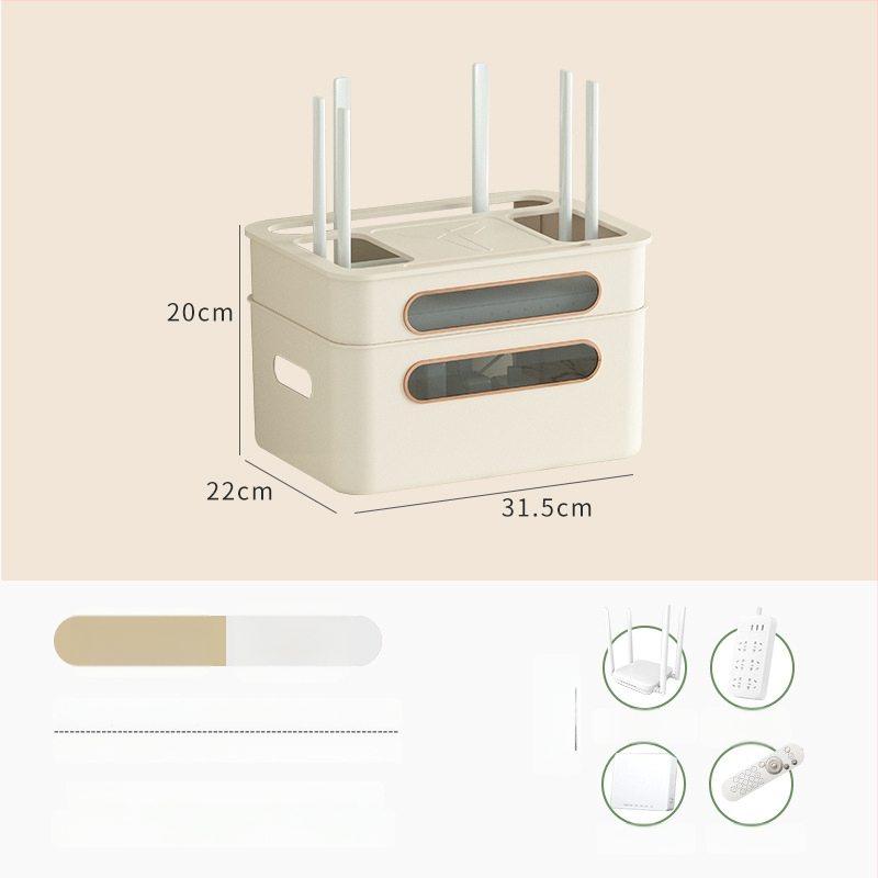 Plastikinė maršrutizatoriaus ir set-top dėžutės saugojimo dėžė – paprastas šiuolaikiškas dizainas, laidų tvarkymas svetainėje, 2024 m. modelis