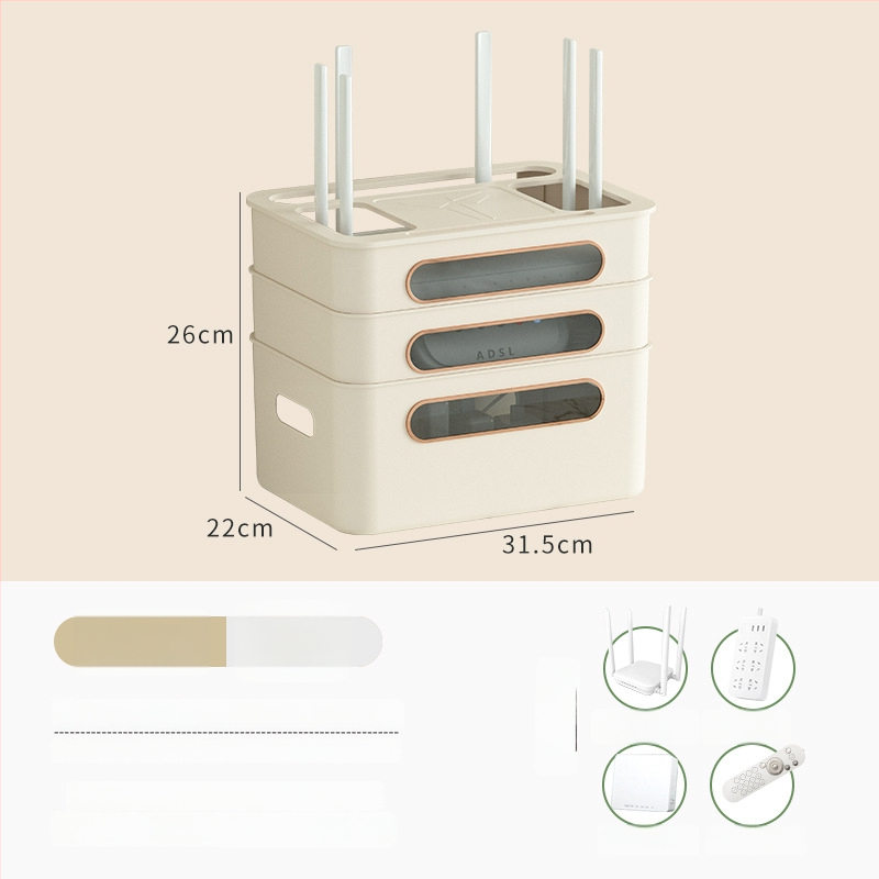 Plastikinė maršrutizatoriaus ir set-top dėžutės saugojimo dėžė – paprastas šiuolaikiškas dizainas, laidų tvarkymas svetainėje, 2024 m. modelis