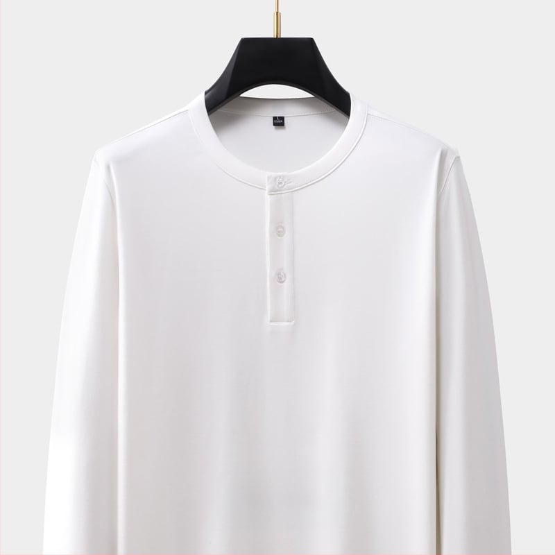 Férfi kereknyakú hosszú ujjú pamutkeverék póló, testhezálló szabású, ősz, casual