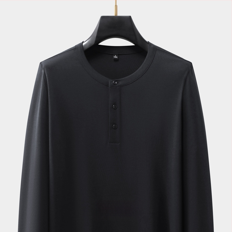 Férfi kereknyakú hosszú ujjú pamutkeverék póló, testhezálló szabású, ősz, casual