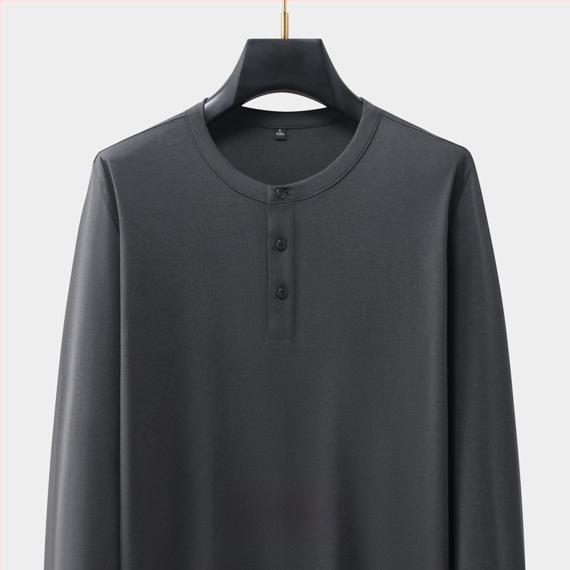 Férfi kereknyakú hosszú ujjú pamutkeverék póló, testhezálló szabású, ősz, casual