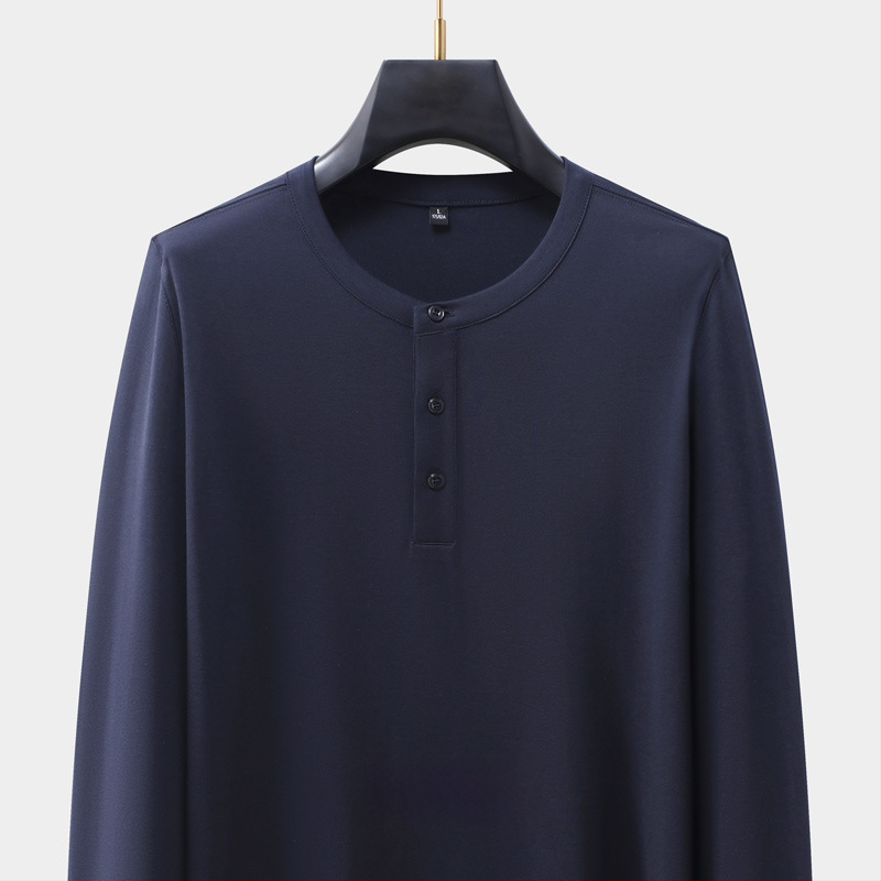 Férfi kereknyakú hosszú ujjú pamutkeverék póló, testhezálló szabású, ősz, casual