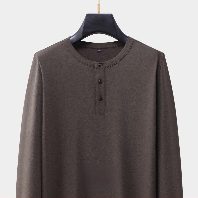 Férfi kereknyakú hosszú ujjú pamutkeverék póló, testhezálló szabású, ősz, casual