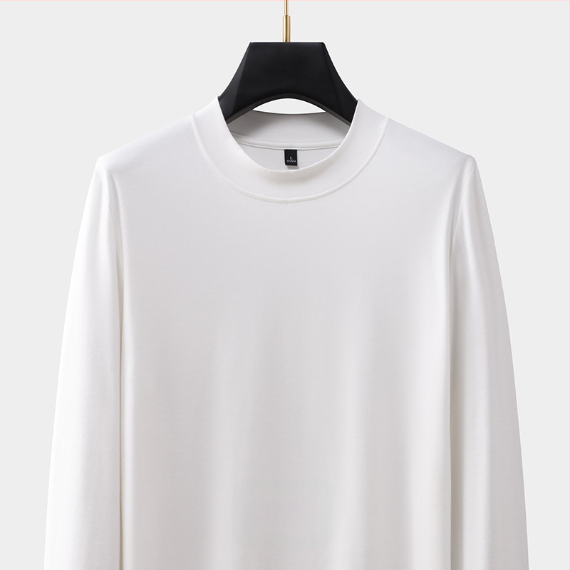 Férfi kereknyakú hosszú ujjú pamutkeverék póló, testhezálló szabású, ősz, casual