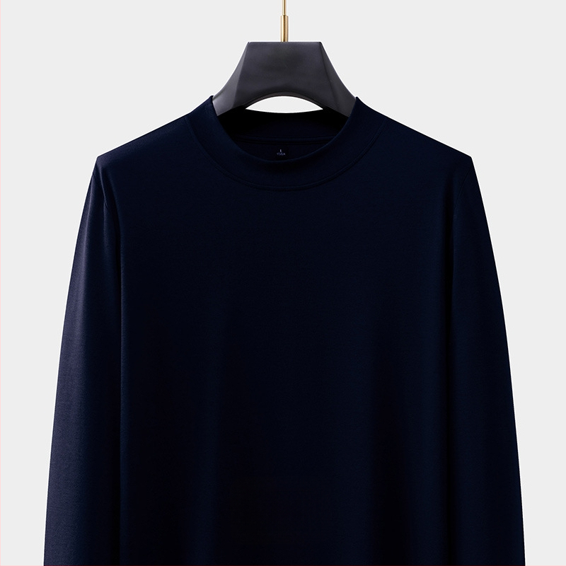 Férfi kereknyakú hosszú ujjú pamutkeverék póló, testhezálló szabású, ősz, casual