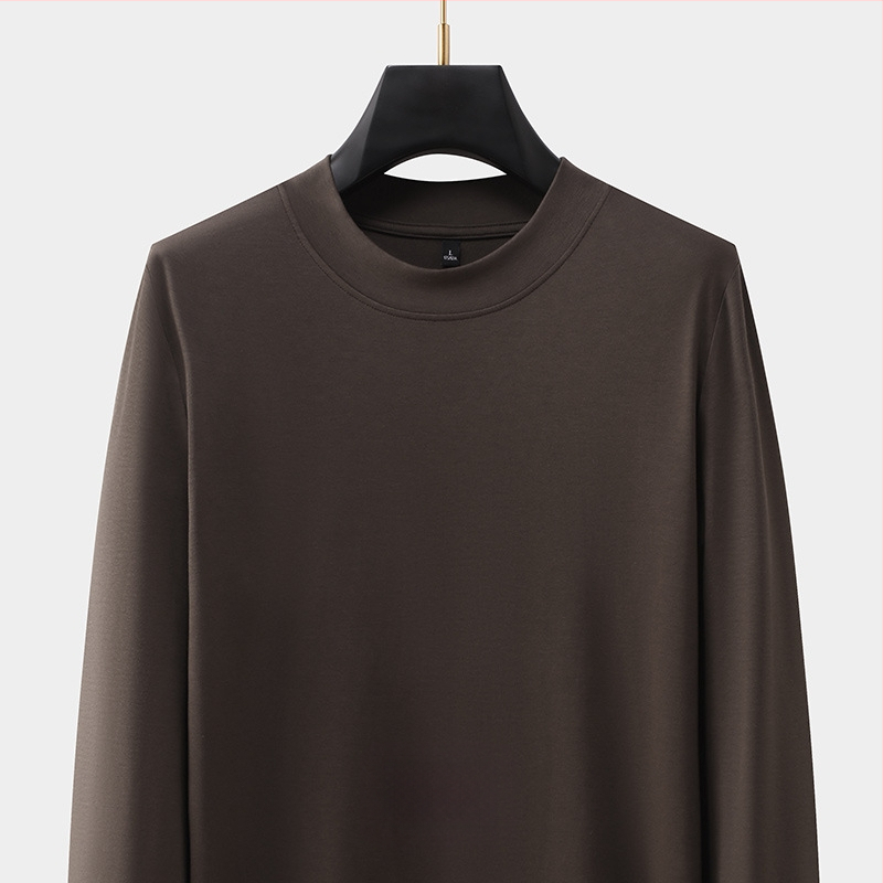 Férfi kereknyakú hosszú ujjú pamutkeverék póló, testhezálló szabású, ősz, casual