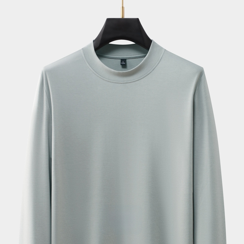 Férfi kereknyakú hosszú ujjú pamutkeverék póló, testhezálló szabású, ősz, casual