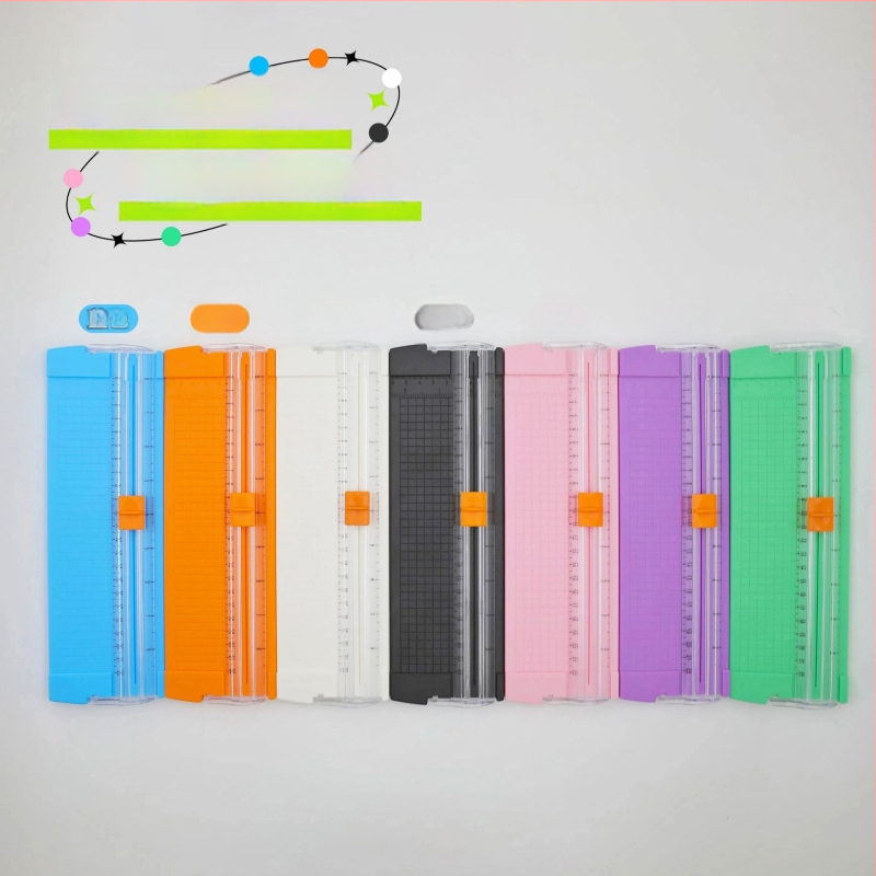 Tăietor bidirecțional de hârtie, portabil din plastic, model 857, mini tăietor cu riglă