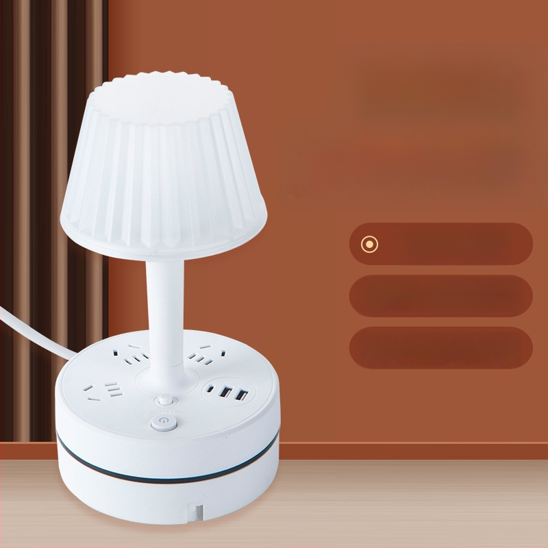 Multifunkcinė stalo lempa su įmontuota maitinimo juosta, USB įkrovimo jungtimi, LED akių apsaugos naktine šviesa ir saugojimo funkcija