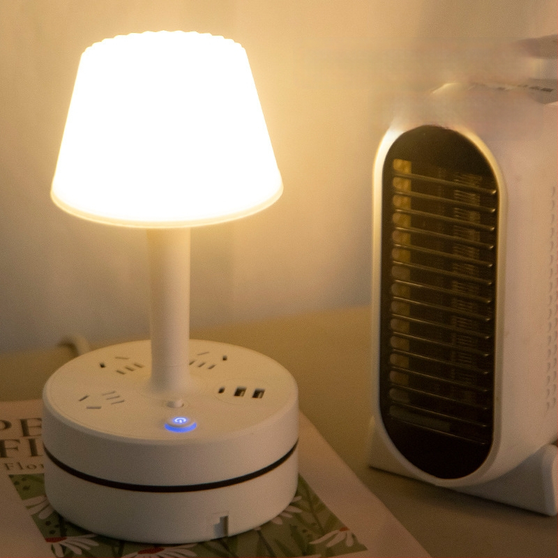 Multifunkcinė stalo lempa su įmontuota maitinimo juosta, USB įkrovimo jungtimi, LED akių apsaugos naktine šviesa ir saugojimo funkcija