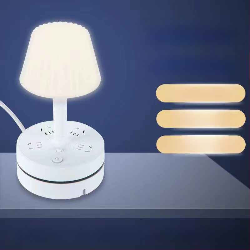 Multifunkcinė stalo lempa su įmontuota maitinimo juosta, USB įkrovimo jungtimi, LED akių apsaugos naktine šviesa ir saugojimo funkcija