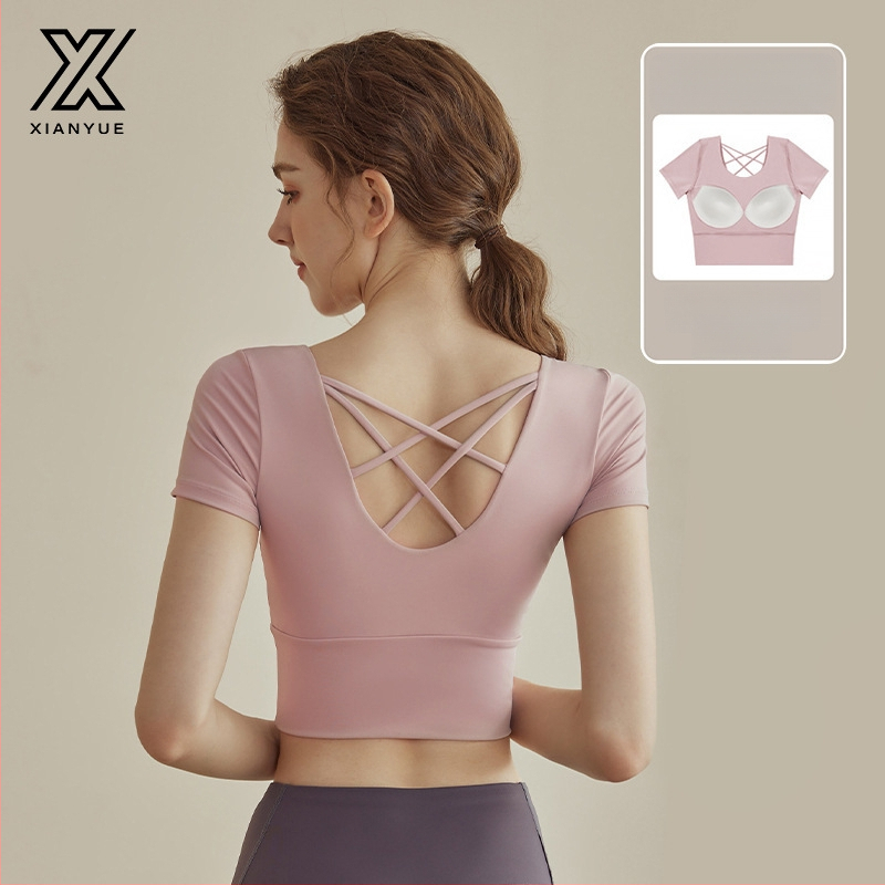 Ženski joga set s kratkim rukavom, jednostavan uzorak, 85% poliester, 15% spandex