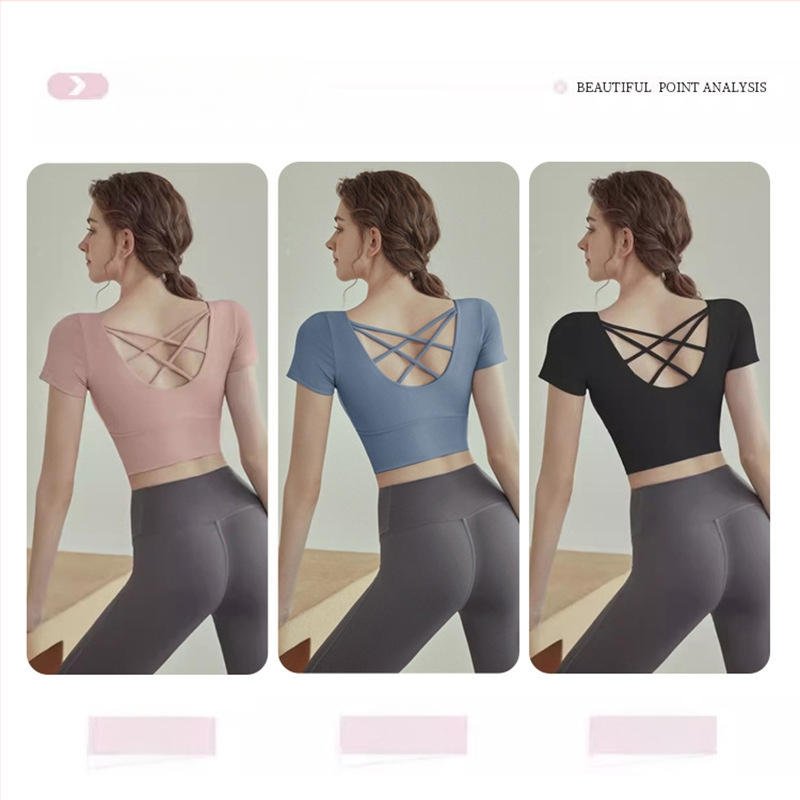 Ženski joga set s kratkim rukavom, jednostavan uzorak, 85% poliester, 15% spandex