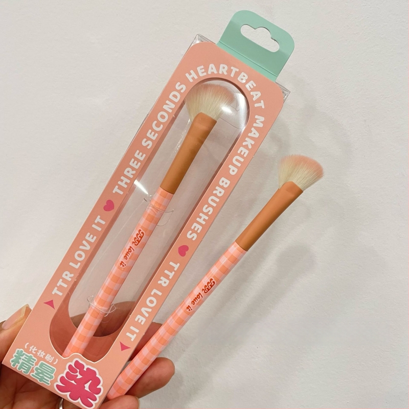 Portabilus TTR makiažo šepetėlių rinkinys – nailoninės šerelės, 1 vnt. rinkinys, daugiafunkcinis akių linijos šepetėlis ir pagrindiniai akių/ pudros šepetėliai