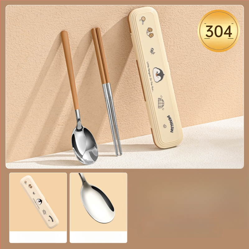 316 nerūdijančio plieno vaikų stalo įrankių rinkinys – vienam asmeniui, 3 dalys (valgomosios lazdelės, šaukštas, šakutė) su nešiojama laikymo dėžute, veidrodinis paviršius, nordinis stilius, 2024 m. pristatymas, pritaikymas galimas