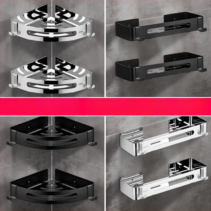 Be gręžimo 304 nerūdijančio plieno vonios kambario trikampė lentyna kampinė, veidrodinis poliravimas, apkrova 20 kg, 1–3 sluoksniai