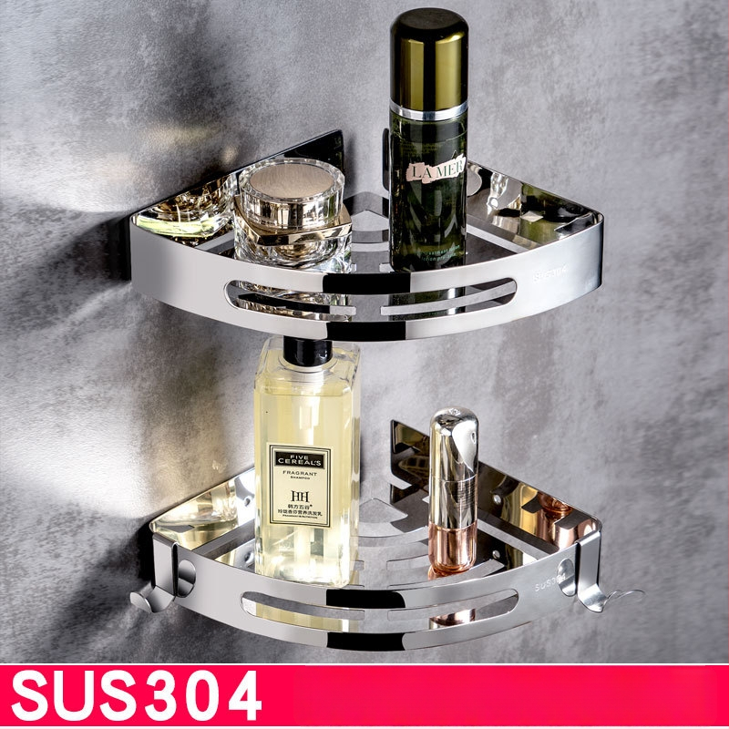 Be gręžimo 304 nerūdijančio plieno vonios kambario trikampė lentyna kampinė, veidrodinis poliravimas, apkrova 20 kg, 1–3 sluoksniai