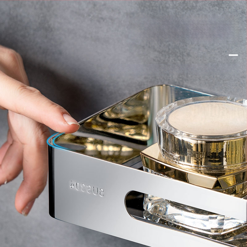 Be gręžimo 304 nerūdijančio plieno vonios kambario trikampė lentyna kampinė, veidrodinis poliravimas, apkrova 20 kg, 1–3 sluoksniai