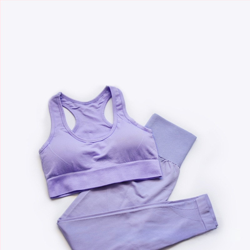 Set de yoga din două părți, fără cusături, pentru femei – top cu mâneci scurte și pantaloni, respirabil, ultra-ușor, absorbție a umidității, amestec bumbac-nylon