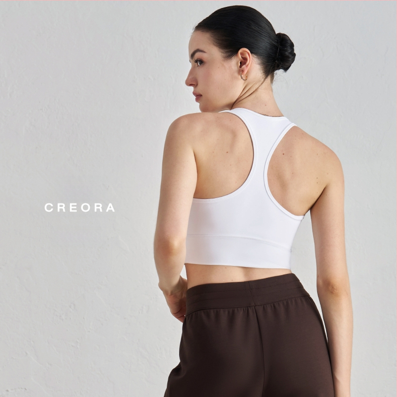 Joga sportinė liemenėlė su krūtinės pagalvėlė – 3/4 kupolas, vidutinio formos kaušelis, racerback su fiksuotomis dvigubomis petnešomis, audinys nailonas/elastanas