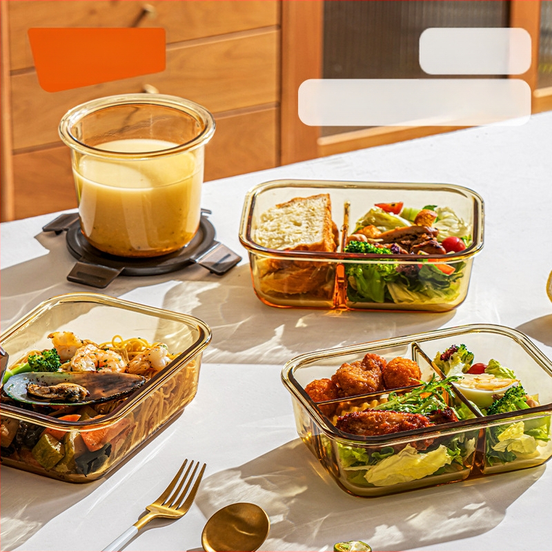 Stiklinė pietų dėžutė (borosilicate, izoliota, mikrobangoms tinkama, 800–1000 ml, kvadratinė)