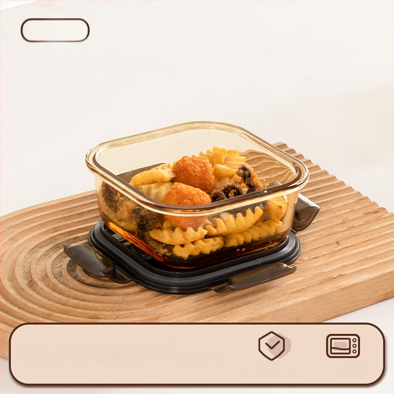 Stiklinė pietų dėžutė (borosilicate, izoliota, mikrobangoms tinkama, 800–1000 ml, kvadratinė)