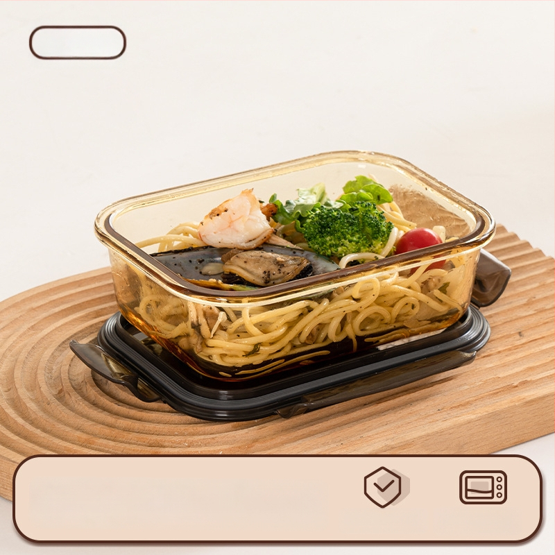 Stiklinė pietų dėžutė (borosilicate, izoliota, mikrobangoms tinkama, 800–1000 ml, kvadratinė)