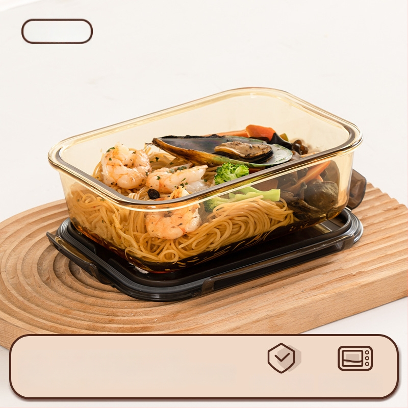 Stiklinė pietų dėžutė (borosilicate, izoliota, mikrobangoms tinkama, 800–1000 ml, kvadratinė)