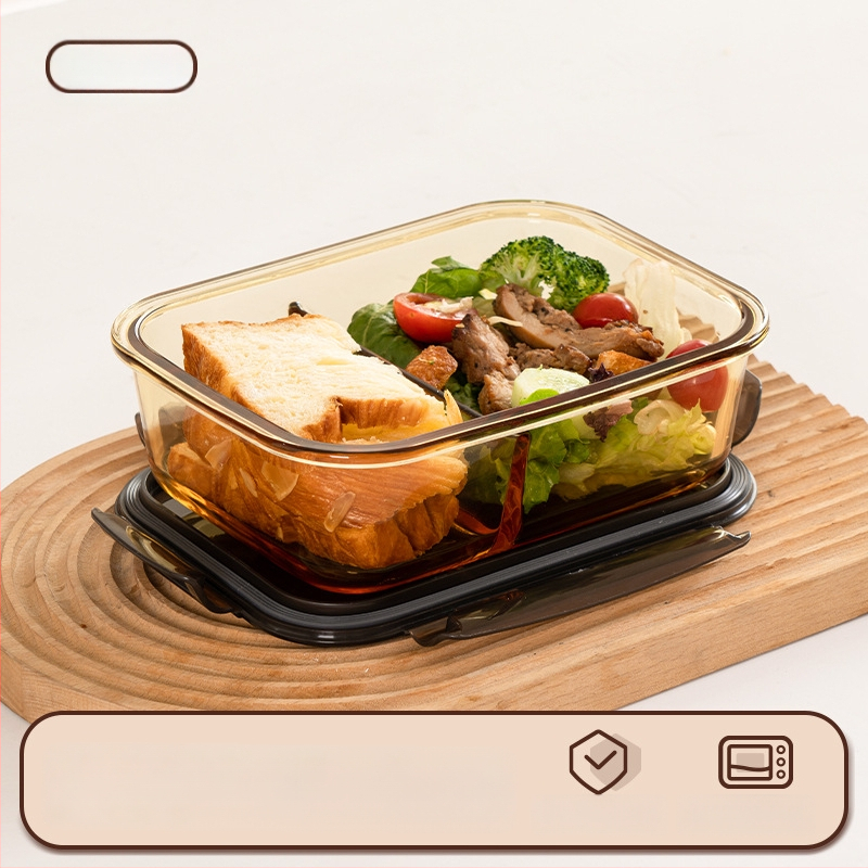 Stiklinė pietų dėžutė (borosilicate, izoliota, mikrobangoms tinkama, 800–1000 ml, kvadratinė)