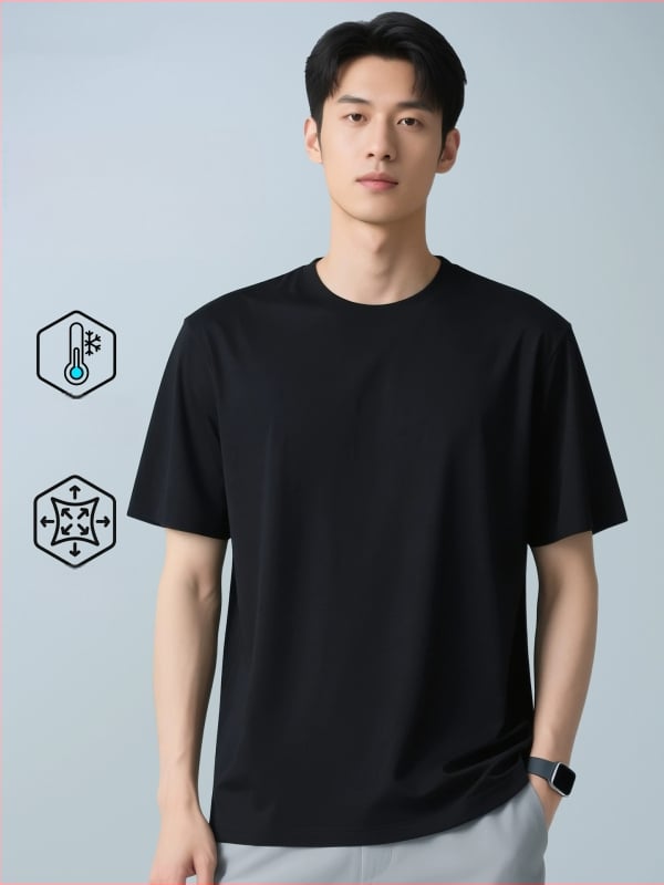 Férfi slim-fit póló, egyszínű, kerek nyakú, rövid ujjú, 47% Modal/47% Pamut/6% Spandex