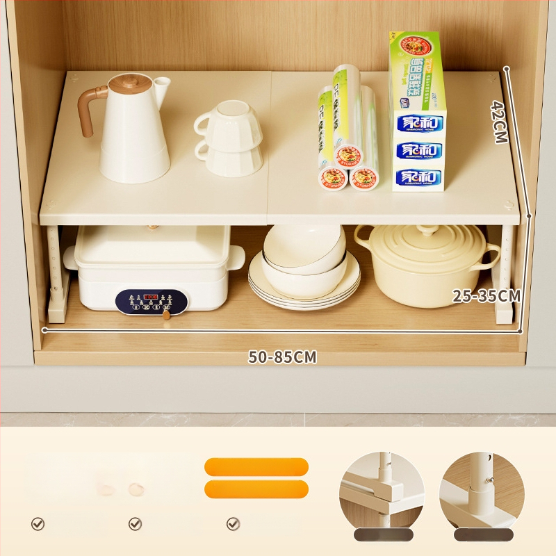 Kuhinjska proširiva polica za pohranu ispod sudopera, višeslojni organizator, od ugljičnog čelika