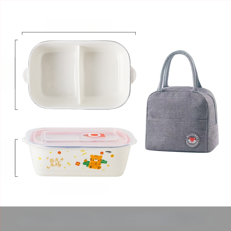 Keraminė stačiakampė dėžutė maistui su karikatūrų raštu, tinkama mikrobangų krosninei, talpa 800–1000 ml