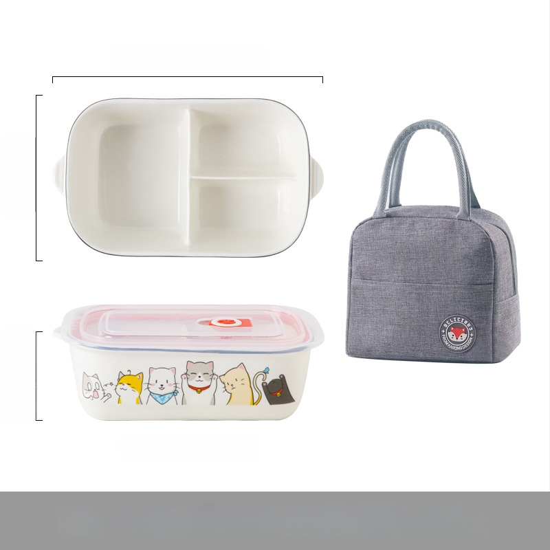 Keraminė stačiakampė dėžutė maistui su karikatūrų raštu, tinkama mikrobangų krosninei, talpa 800–1000 ml