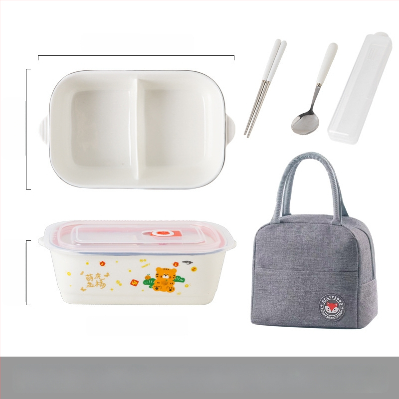 Keraminė stačiakampė dėžutė maistui su karikatūrų raštu, tinkama mikrobangų krosninei, talpa 800–1000 ml