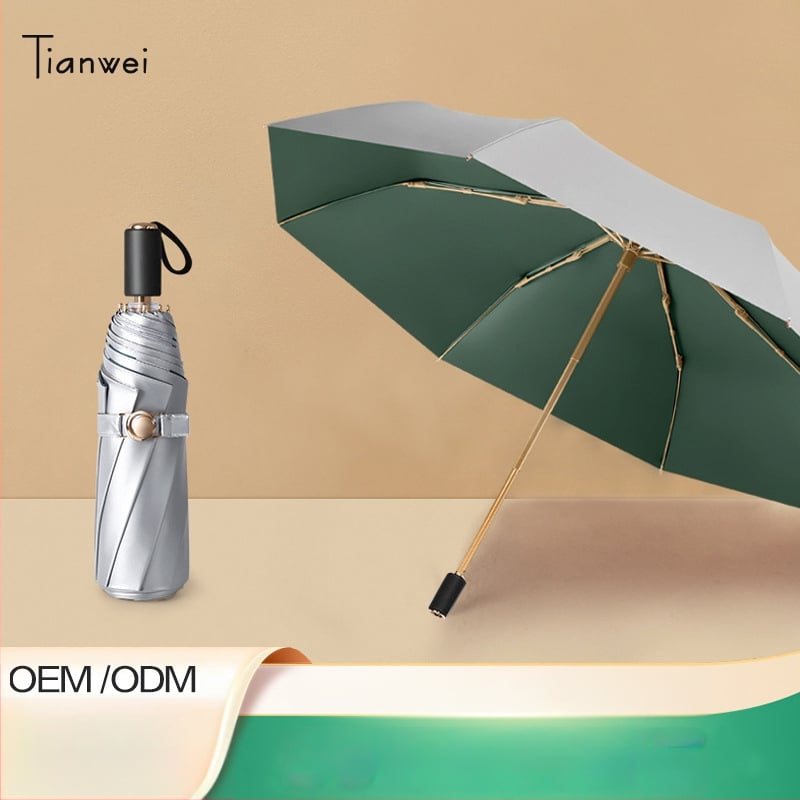 Слънчев чадър с три секции и двойно покритие, плат 210T, 8 ребра, алуминиев прът, ръчно отваряне/затваряне, UPF50+