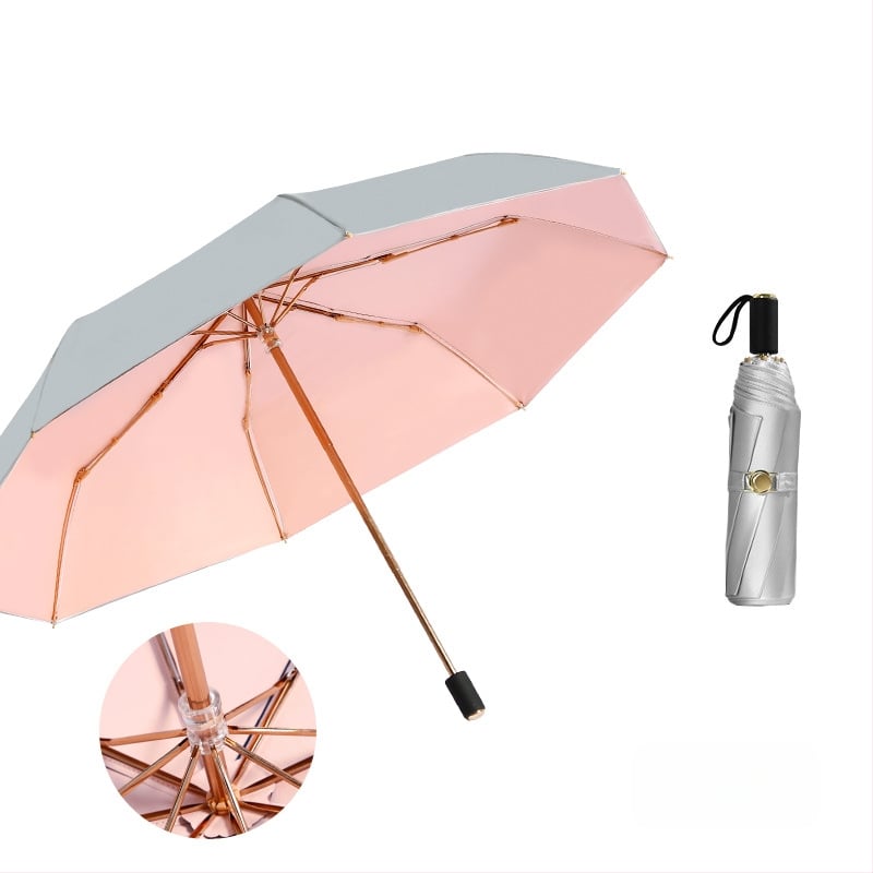 Слънчев чадър с три секции и двойно покритие, плат 210T, 8 ребра, алуминиев прът, ръчно отваряне/затваряне, UPF50+